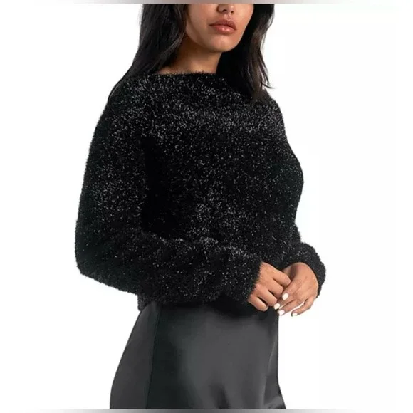 Elan metallic Eyelash Black Sweater size small NWT‎ - Picture 4 of 14